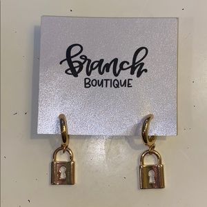 Branch Boutique Gold Lock Earrings